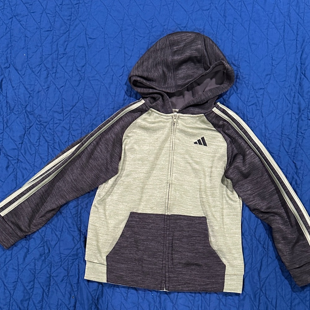 Adidas Kids' Charcoal and Light Gray Zip Hoodie